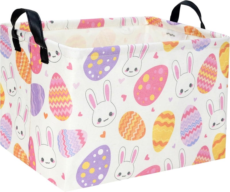DDBASKET Easter Baskets for Kids Gift Easter Basket Empty Baby Basket for Boys and Girls Rectangular Toy Storage Bins Organizer Bin Box Cute Bunny Room Decor for Home(Bunny Egg) - Image 1