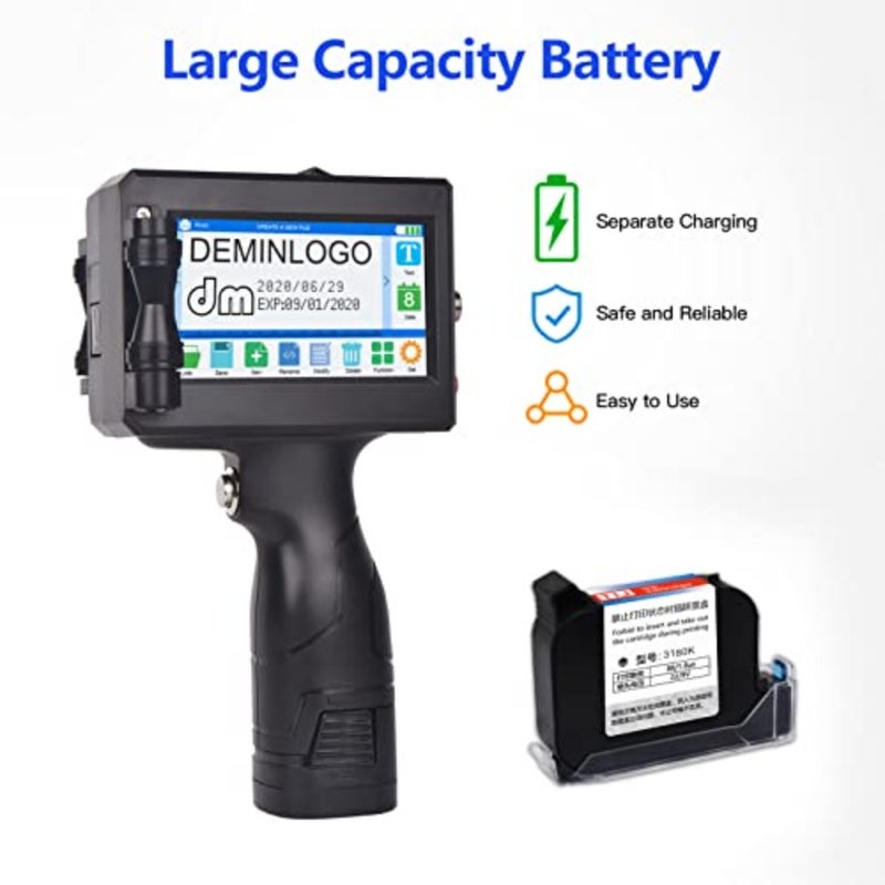 Handheld Printer for Label/Production Date/Barcode/Trademark/Logo, Plastic Body, Black, 4.3 Inch LED Touchscreen, Quick-Drying Ink Cartridge, High Definition Inkjet Code Printing - Image 4