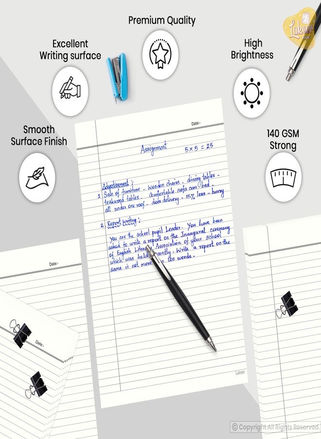 Lakeer A4 Single Side Ruled Paper - 140 GSM Thick Paper, Pack of 50 Sheets | Ideal for Projects, Assignments, Practicals, and Homework (Ivory) - Image 5