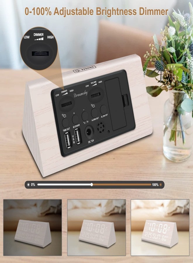 DreamSky - Digital Alarm Clock for Bedroom, Wooden Desk Clock with Date, Day of the Week, USB Port, Temperature, Dimmer for Bedside, Living Room, Office, Volume - Image 5