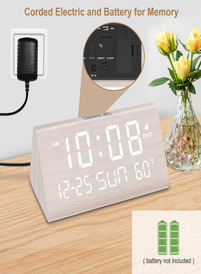 DreamSky - Digital Alarm Clock for Bedroom, Wooden Desk Clock with Date, Day of the Week, USB Port, Temperature, Dimmer for Bedside, Living Room, Office, Volume - Image 2