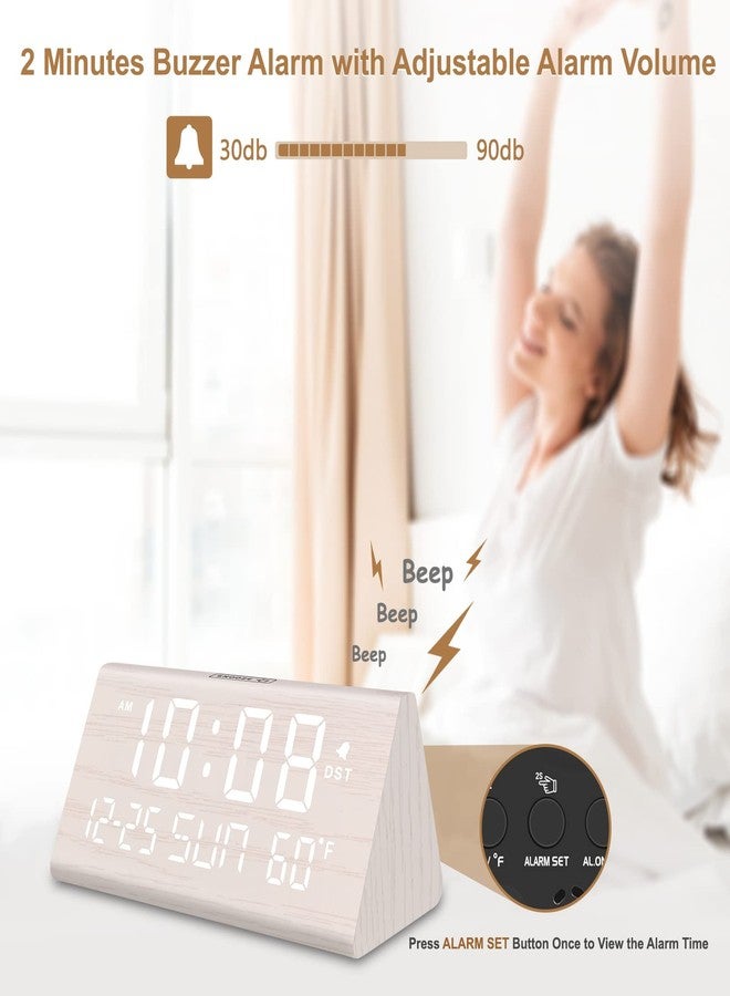 DreamSky - Digital Alarm Clock for Bedroom, Wooden Desk Clock with Date, Day of the Week, USB Port, Temperature, Dimmer for Bedside, Living Room, Office, Volume - Image 3