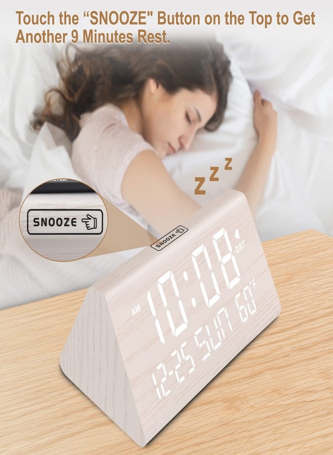 DreamSky - Digital Alarm Clock for Bedroom, Wooden Desk Clock with Date, Day of the Week, USB Port, Temperature, Dimmer for Bedside, Living Room, Office, Volume - Image 4