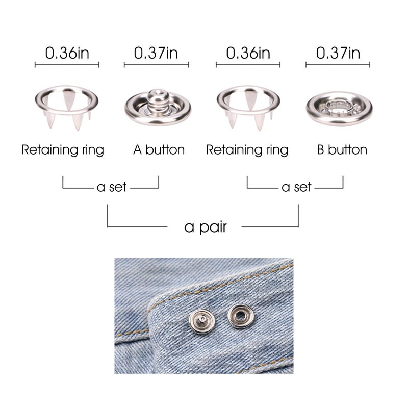 GTAAOY 100 Sets Metal Snaps Buttons with Fastener Pliers Press Tool Kit Perfect for DIY Crafts Clothes Hats and Sewing, Snap Button Fasteners Kit for Clothing Sewing (9.5mm / 400 PCS) - Image 4