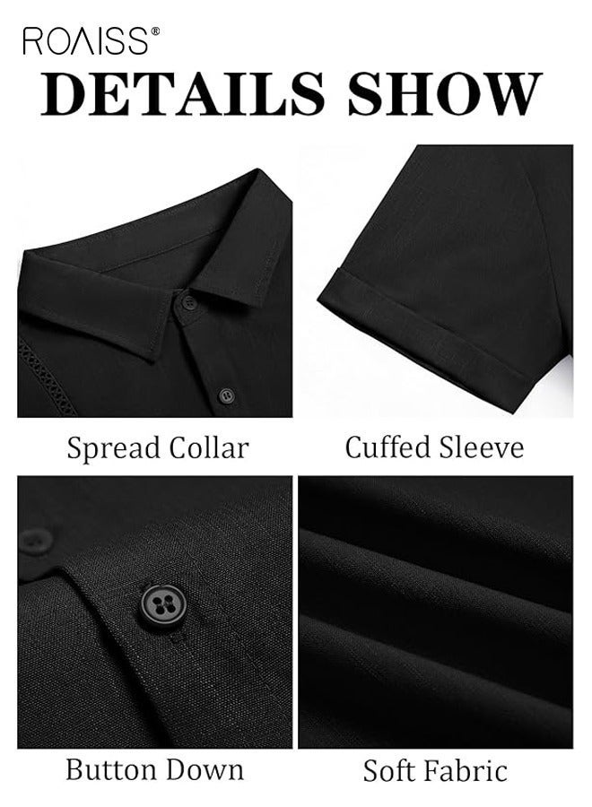 roaiss Men Stylish Casual Shirt, Comfortable Breathable Shirt Jacket for Men, Short Sleeve Button Down Tops, Suitable for Daily Wear and Outdoor Activities - Image 5