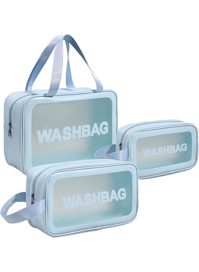 3pcs Clear Cosmetic Bag - Travel Cosmetic Bag for Women Girls - Travel Makeup Bag - Small Toiletry Bags PVC Plastic - Waterproof Cosmetic Wash Bag Zipper Makeup Bag for Women - Blue - Image 1