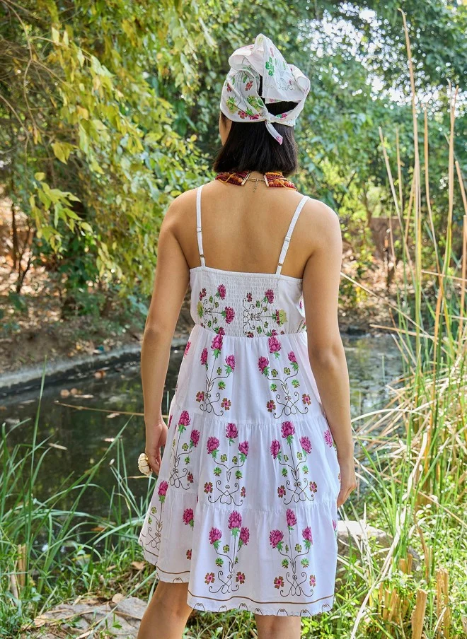 SASSAFRAS Floral Printed V-Neck Fit & Flare Dress for Women