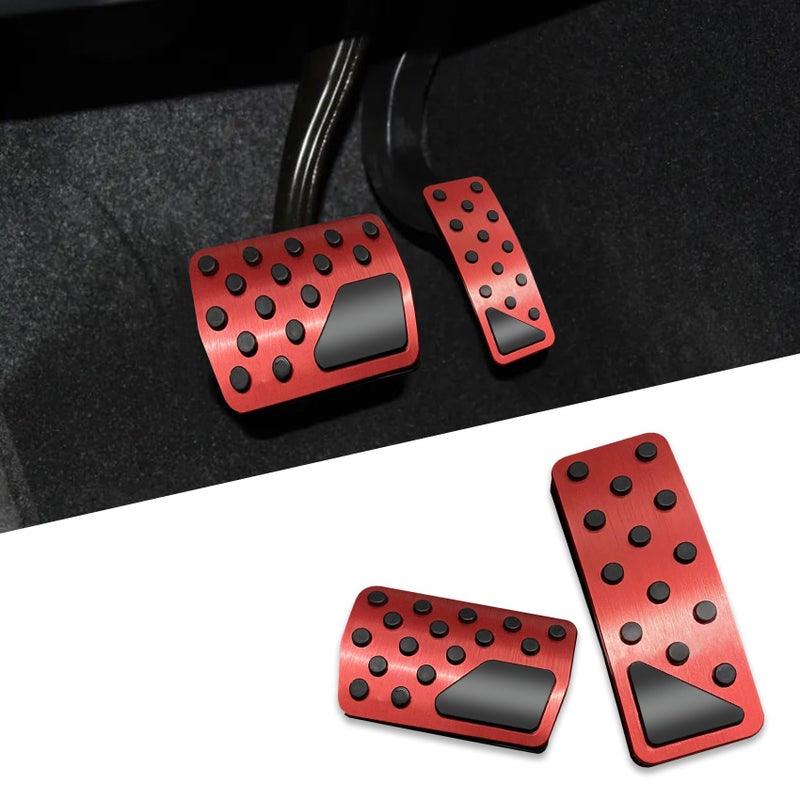 Generic Lecctso 2PCS Accelerator and Brake Pedal Set, Aluminum Alloy Non- Slip Automatic Transmission Pedal Covers Replacement Kit, Universal Car Accessories Fits Automatic Transmission Car, Truck, SUV (Red) - Image 1