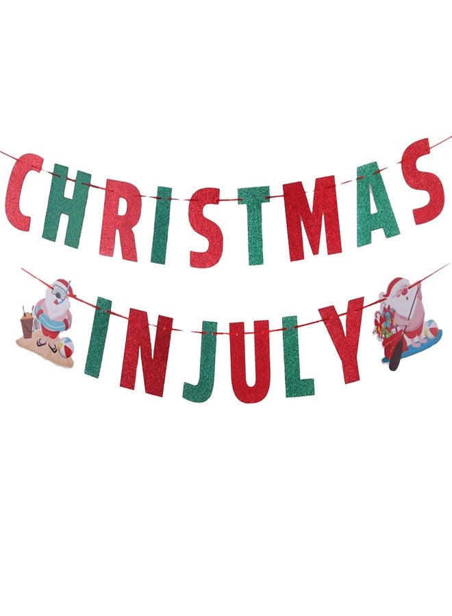 MAGQOO Gold Glitter Christmas in July Banner Garland Photo Props with 8 Pieces Swirl Garlands July Tropical Chrismtas Party Decor Pre-Strung - Image 2