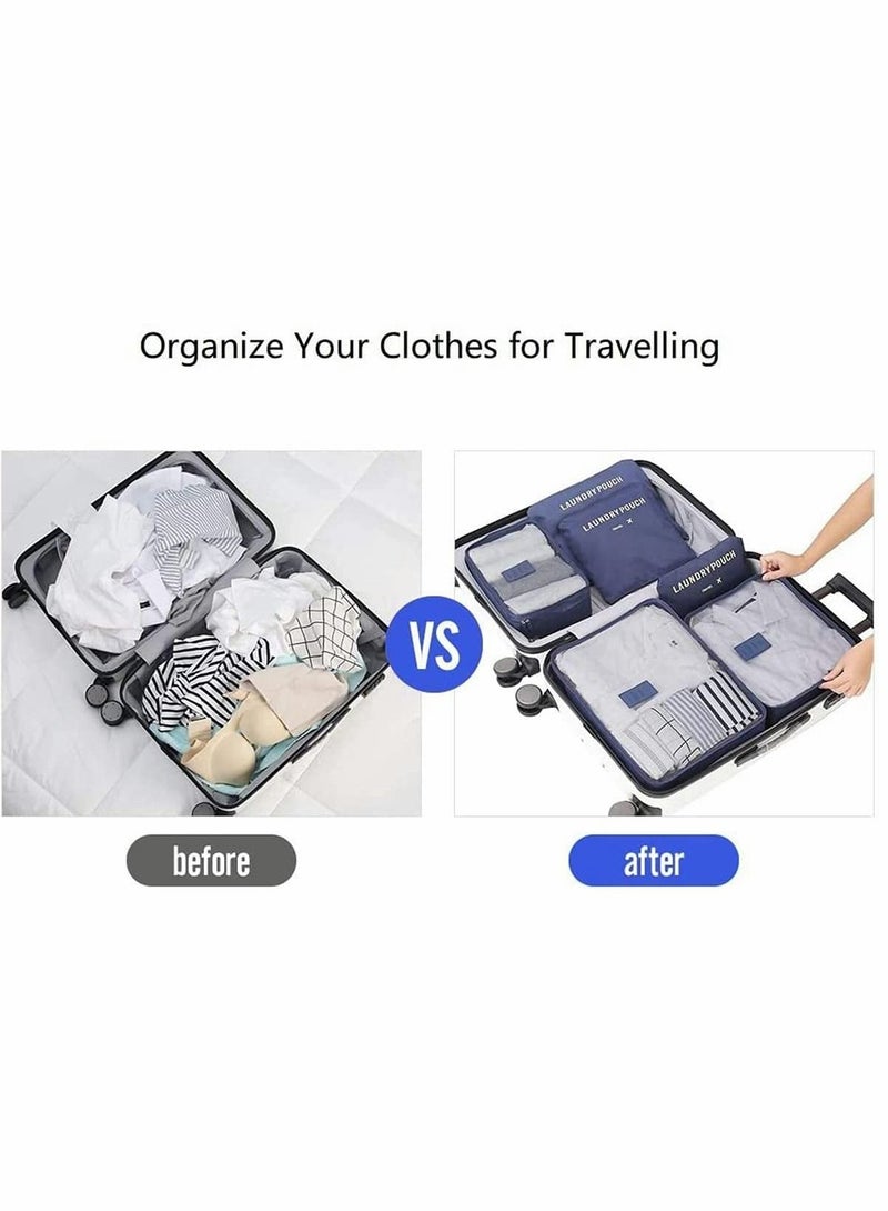 Excefore حقيبة تخزين منظم أمتعة السفر 6 قطع لتنظيم حقائب السفر أكياس التعبئة مكعبات التعبئة فرز الملابس، أزرق داكن - Image 2