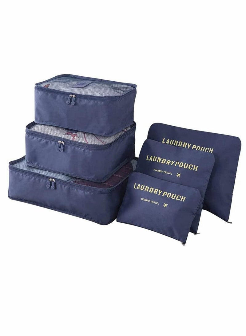 Excefore حقيبة تخزين منظم أمتعة السفر 6 قطع لتنظيم حقائب السفر أكياس التعبئة مكعبات التعبئة فرز الملابس، أزرق داكن - Image 1