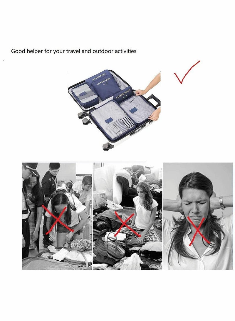 Excefore حقيبة تخزين منظم أمتعة السفر 6 قطع لتنظيم حقائب السفر أكياس التعبئة مكعبات التعبئة فرز الملابس، أزرق داكن - Image 3