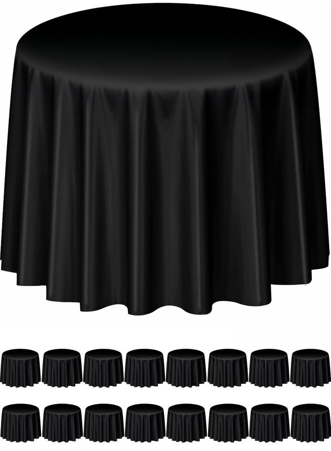 CLRBEATTY 16 Pack Black Plastic Tablecloth for Round Tables, 84 Inch Disposable Round Tablecloths, Sturdy Leakproof Table Cloth, Decorative Plastic Table Cover Bulk for Party Events - Image 1