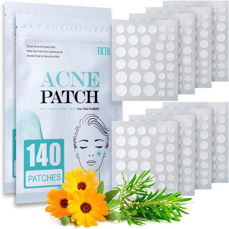TKTK Pimple Patch Acne Patch, 4 Sizes 280 Patches Acne Absorbing Cover Patch, Hydrocolloid Invisible Acne Patches For Face Zit Patch Acne Dots Tea Tree, Calendula Oil - 2 Pack - Image 1
