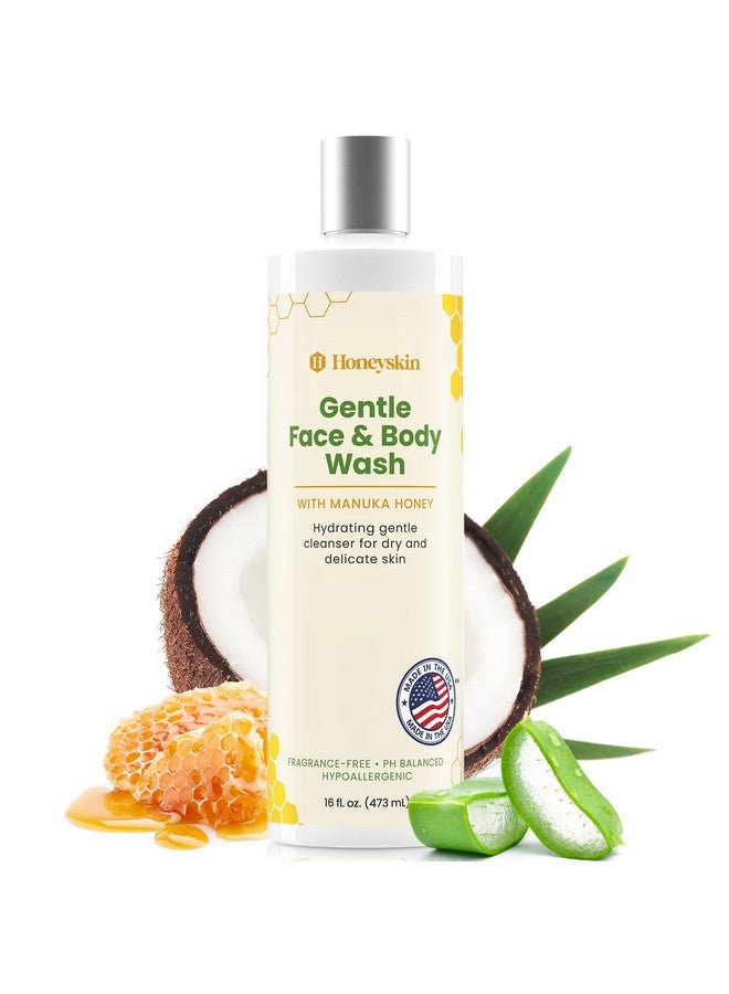 Honeyskin Face And Body Wash For Women And Men - Acne Body Wash Moisturizing For Sensitive Skin - Hydrating Facial Cleanser - Gentle Exfoliating Wash - With Manuka Honey (16Oz) - Image 1