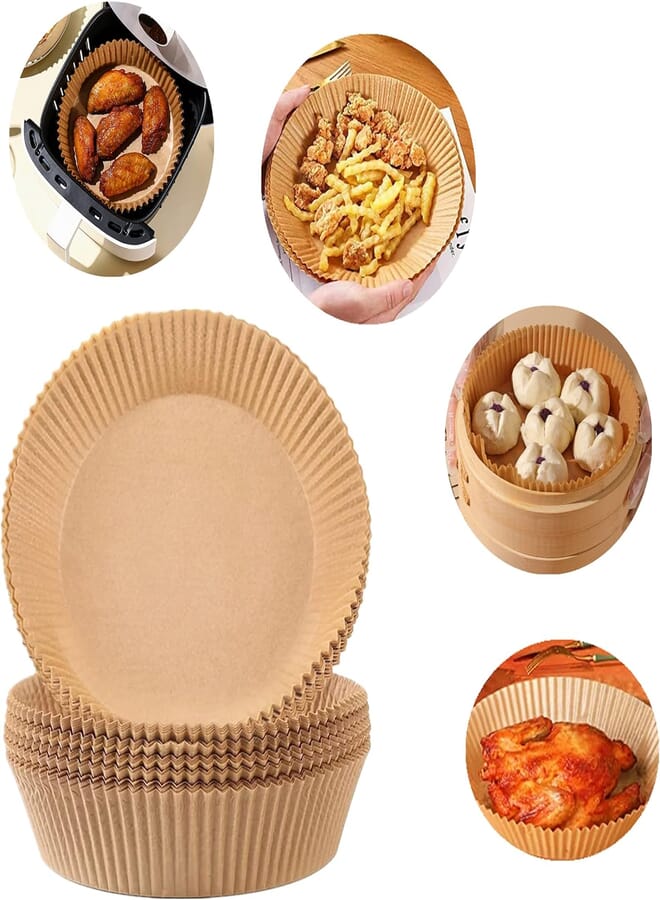 Air Fryer Parchment Paper, 50Pcs Natural Color Household Non-Stick Baking Paper 6.3 Inch Round Disposable Pad Oil Paper Oven Liners Paper, for Oven Air Fryer Baking Roasting Microwave Frying Pan