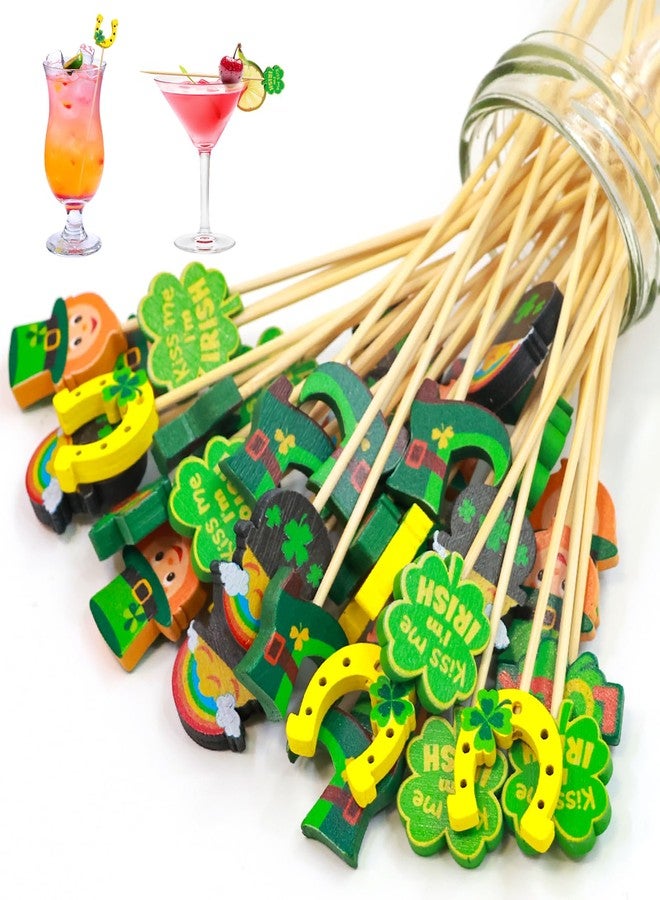 WorldBazaar St. Patrick's Day Cocktail Picks 120 PCS Shamrock Clover Toothpicks Skewers for Appetizers Irish Green Cupcake Toppers St Patrick's Day Party Decoration - Image 1