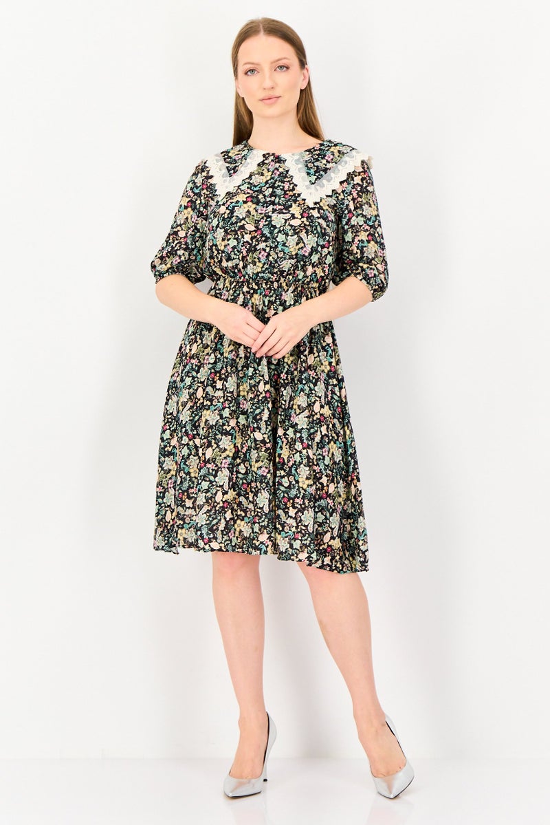 VERO MODA فستان ميني مزخرف بالورود للنساء، متعدد الألوان - Image 1