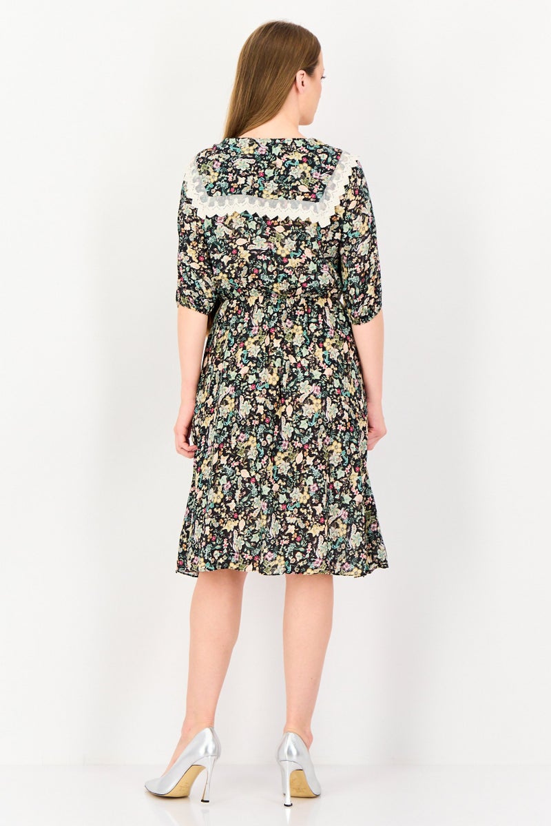 VERO MODA فستان ميني مزخرف بالورود للنساء، متعدد الألوان - Image 4