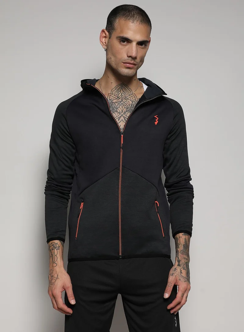 Campus Sutra Men's Black Zip-Front Activewear Jacket With Insert Pocket