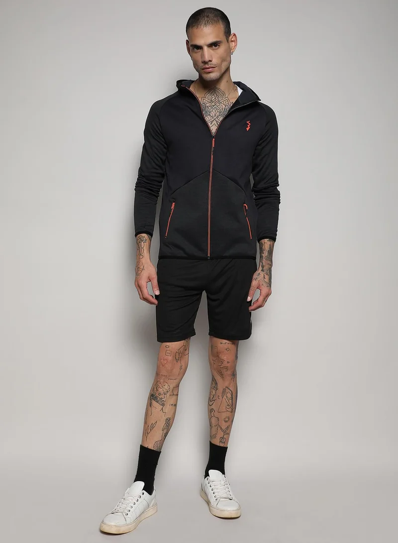 Campus Sutra Men's Black Zip-Front Activewear Jacket With Insert Pocket