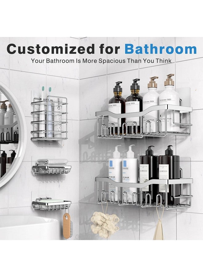 EUDELE مجموعة 5 قطع من حوامل الدش المصنوعة من الفولاذ المقاوم للصدأ - منظم حمام لاصق بدون حفر بسعة كبيرة، رفوف دش واسعة لتخزين داخل الدش والمطبخ وزينة المنزل - Image 2