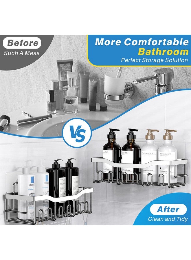 EUDELE مجموعة 5 قطع من حوامل الدش المصنوعة من الفولاذ المقاوم للصدأ - منظم حمام لاصق بدون حفر بسعة كبيرة، رفوف دش واسعة لتخزين داخل الدش والمطبخ وزينة المنزل - Image 3