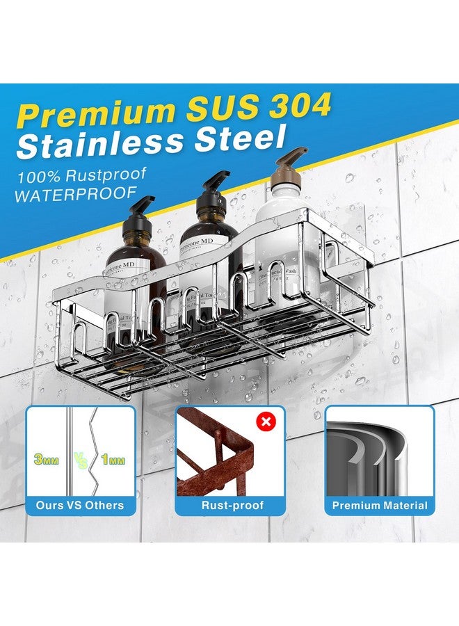 EUDELE مجموعة 5 قطع من حوامل الدش المصنوعة من الفولاذ المقاوم للصدأ - منظم حمام لاصق بدون حفر بسعة كبيرة، رفوف دش واسعة لتخزين داخل الدش والمطبخ وزينة المنزل - Image 5