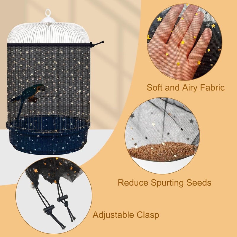 LYMOI Bird Cage Cover, Birdcage Nylon Mesh Net Cover, Bird Cage Seed Catcher, Universal Birdcage Cover, Birdcage Nylon Mesh Net Cover Skirt Guard for Parakeet Macaw African Round Square Cage. (Black) - Image 3