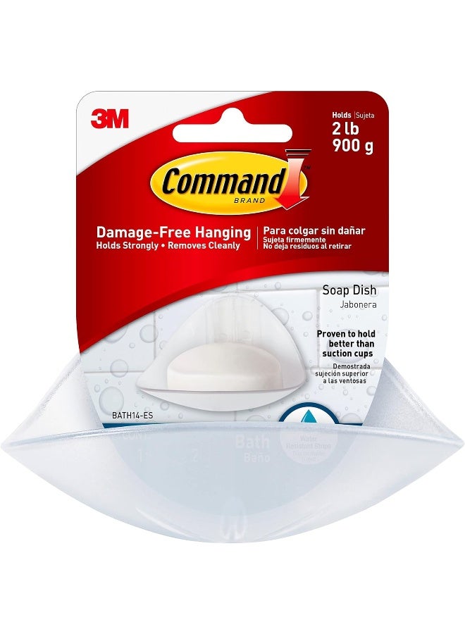 Command Soap Dish with Water Resistant Strips BATH14 Clear Frosted, support 900gr. Organize and decorate Damage Free. 1Dish+2 strips/Pack - Image 1