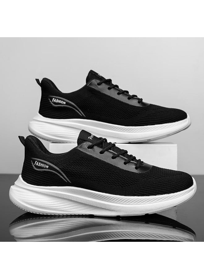 Egchi Men's Shoes, Athletic Casual Shoes, Soft-soled Mesh Walking Shoes, Flyknit Breathable Men's Shoes, Ypl6603, Black, Size 42 - Image 2