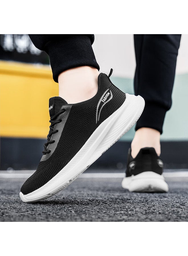 Egchi Men's Shoes, Athletic Casual Shoes, Soft-soled Mesh Walking Shoes, Flyknit Breathable Men's Shoes, Ypl6603, Black, Size 42 - Image 1