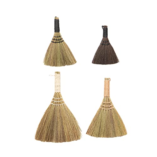 Creative Co-Op Whisk Brooms with Yarn Wrapped Handles, Multi Color Neutrals, Set of 4 - Image 1