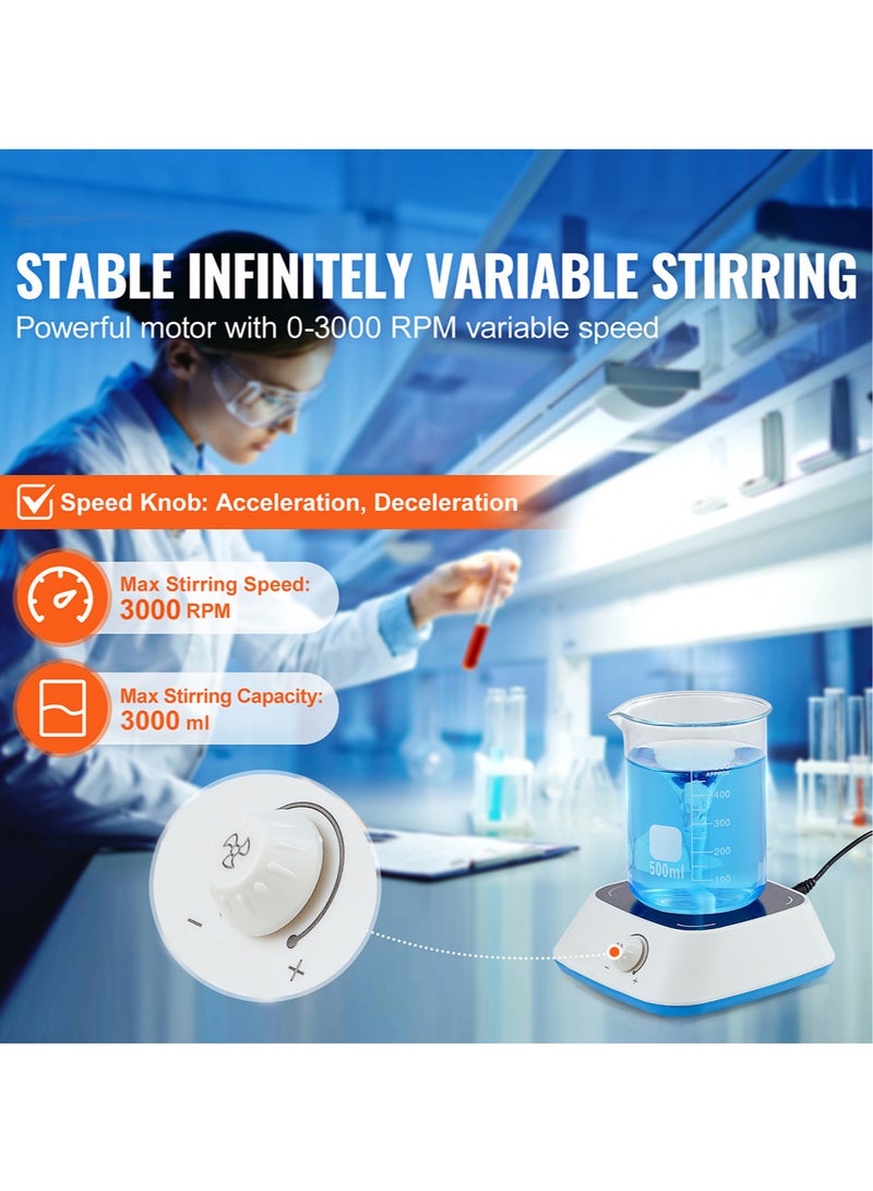 محرك مغناطيسي مع لوح تحريك مغناطيسي و تحريك، خلاط مغناطيسي صغير مع أقصى سعة تحريك 3000 مل، محركات معملية لمستلزمات المختبرات، تخمير منزلي (بدون تسخين)، أقصى سرعة تحريك 3000 دورة في الدقيقة - Image 4