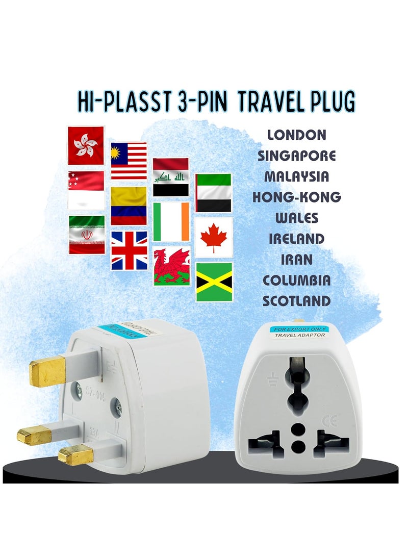 HI PLASST PINS N PLUGS HiPLASST India to UK Converter Plug Pack of 2 London Travel Adapter TypeG Plug Socket UK Adapter for Indian Pins Perfect for UAE Singapore Hongkong Ireland Wales 13A230V  - Image 2