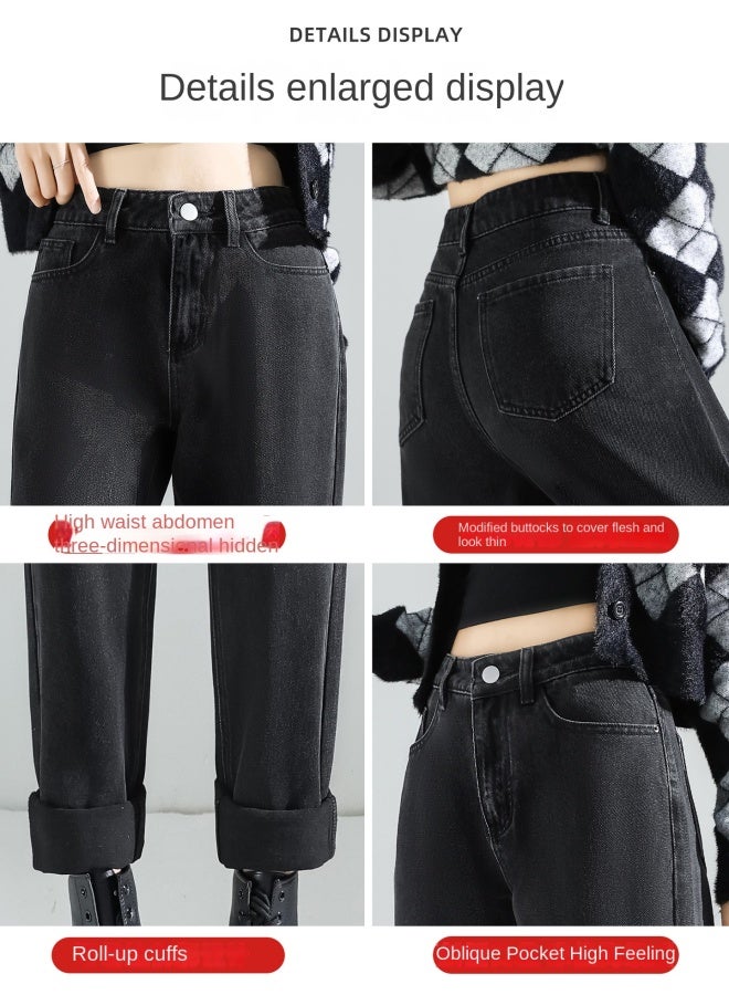 HAPPY Black Grey Harem Jeans Women Autumn Petite High Waist Loose Slimming Dad Carrot Pants - Image 2