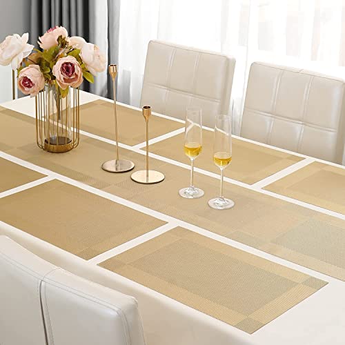 Ramkuwar Modern Dining Table Runner & Placemat Heat-Resistant Non-Slip Washable PVC Dining Mats for Kitchen Parties Dinners & Home Decor (Set of 4 - Gold) - Image 3