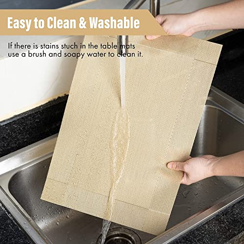 Ramkuwar Modern Dining Table Runner & Placemat Heat-Resistant Non-Slip Washable PVC Dining Mats for Kitchen Parties Dinners & Home Decor (Set of 4 - Gold) - Image 4