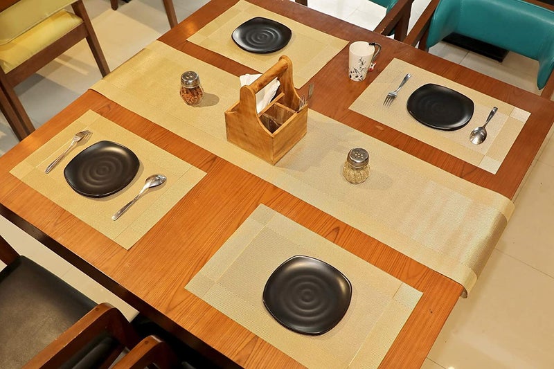 Ramkuwar Modern Dining Table Runner & Placemat Heat-Resistant Non-Slip Washable PVC Dining Mats for Kitchen Parties Dinners & Home Decor (Set of 4 - Gold) - Image 5