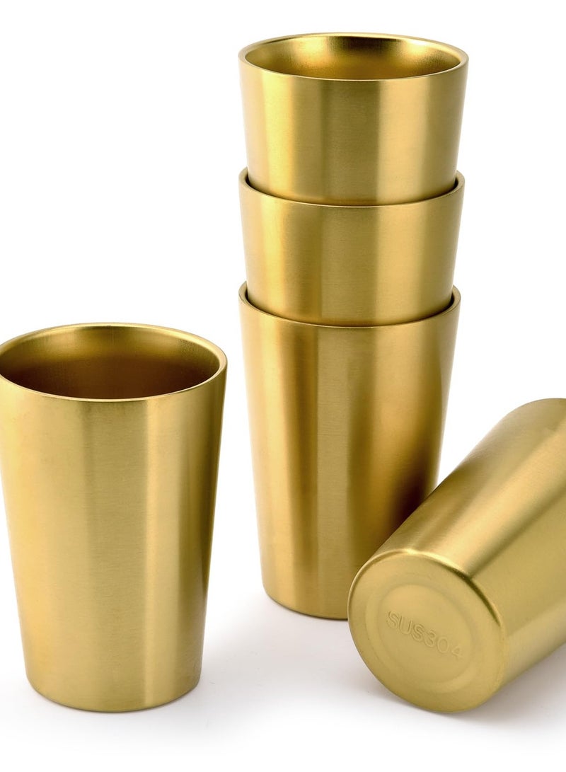 Excefore Set of 2 Stainless Steel Insulated Cups, 12 oz Double Wall Vacuum Small Metal Cups, Reusable & Unbreakable for Indoor/Outdoor Use - Perfect for Parties, Office and Camping (Gold) - Image 1