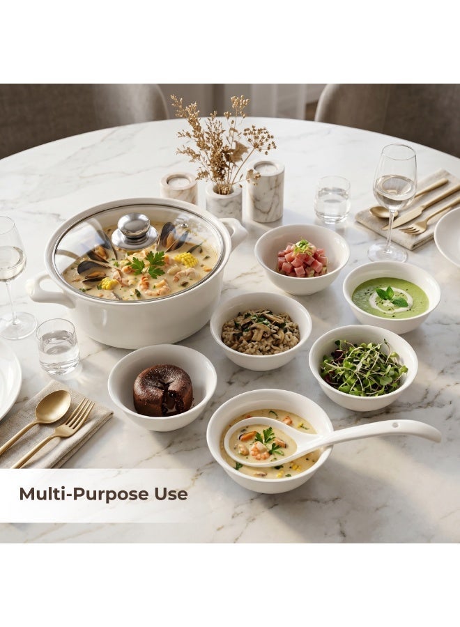 Ceramic Soup Tureen Set 9 Pcs White Serving Bowl Set with Lid and Ladle 11 Inch Soup Pot 6 Bowls Dinnerware Set for Home Kitchen Restaurant Catering - Image 4