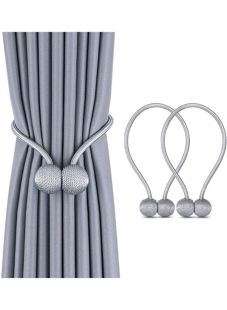 1 Pair Magnetic Curtain Tiebacks, Adjustable Length Strong Magnetic Curtain Straps with Buckle Design, No Drill Braided Rope Curtain Holders for Sheer, Blackout Sliding Door Drapes European Style (Gray) - Image 1