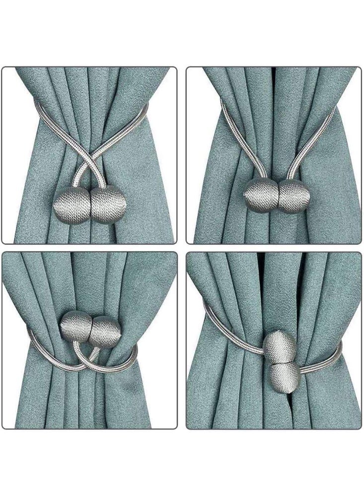 1 Pair Magnetic Curtain Tiebacks, Adjustable Length Strong Magnetic Curtain Straps with Buckle Design, No Drill Braided Rope Curtain Holders for Sheer, Blackout Sliding Door Drapes European Style (Gray) - Image 2