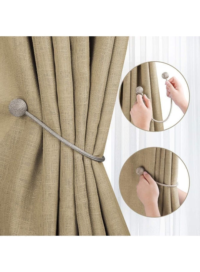 1 Pair Magnetic Curtain Tiebacks, Adjustable Length Strong Magnetic Curtain Straps with Buckle Design, No Drill Braided Rope Curtain Holders for Sheer, Blackout Sliding Door Drapes European Style (Gray) - Image 3