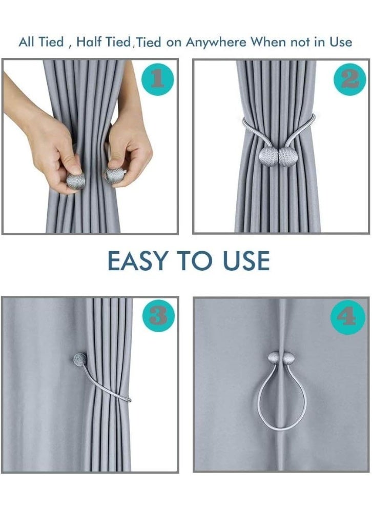 1 Pair Magnetic Curtain Tiebacks, Adjustable Length Strong Magnetic Curtain Straps with Buckle Design, No Drill Braided Rope Curtain Holders for Sheer, Blackout Sliding Door Drapes European Style (Gray) - Image 4