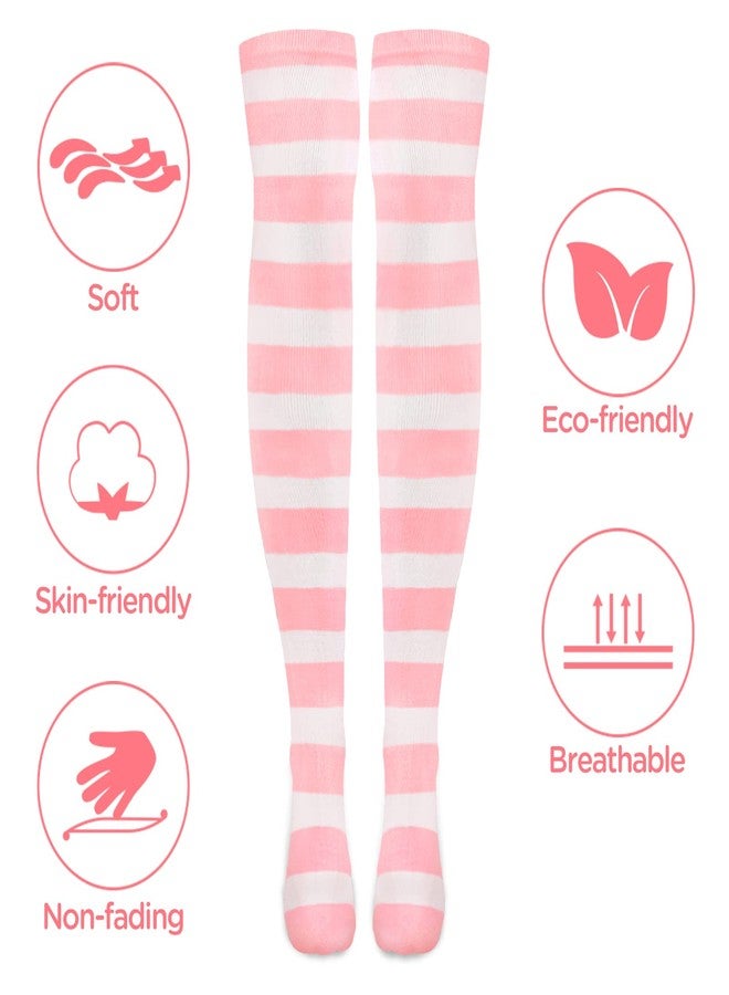 ليتل فور بيج جوارب طويلة مخططة لطيفة من Littleforbig تصل إلى الركبة، قطعتان - وردي وأسود - Image 2