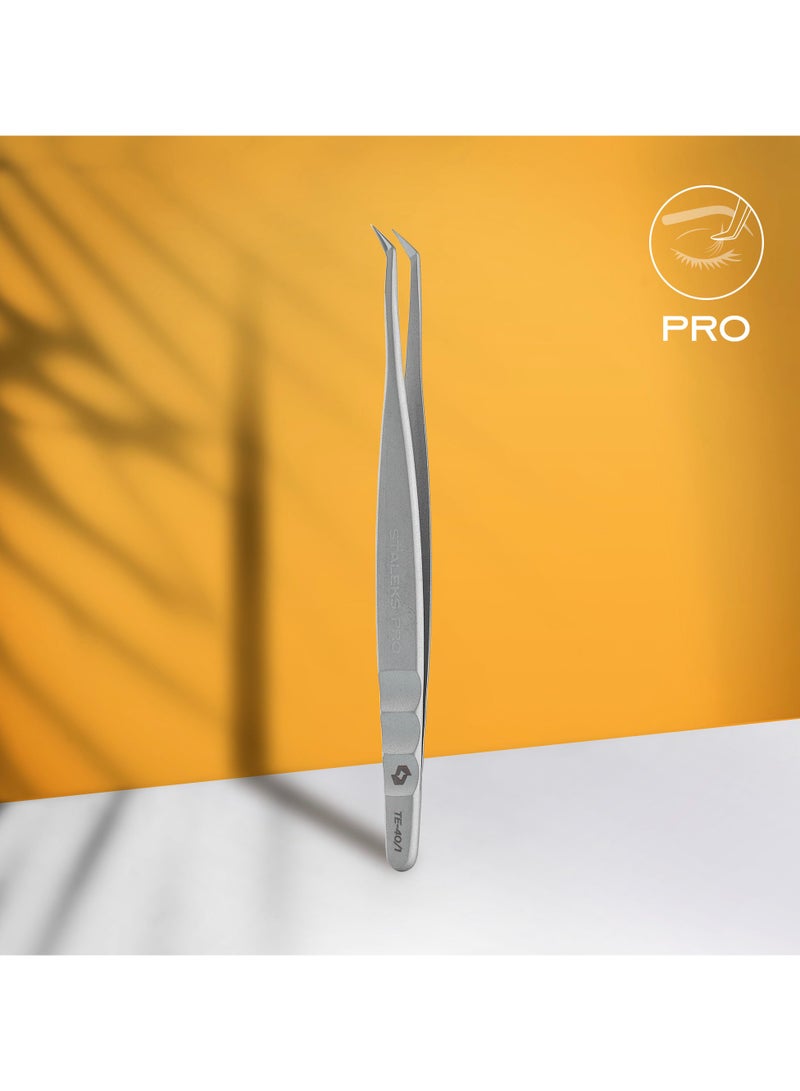 STALEKS PRO Professional eyelash tweezers EXPERT 40 TYPE 1 (L-shaped, 50′) - Image 1