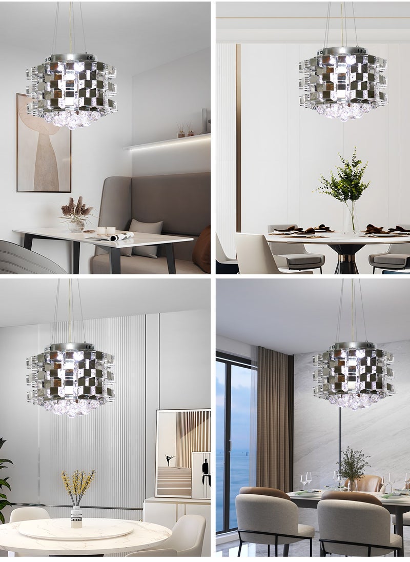YATAI LIGHTING ثريا LED من الفولاذ المقاوم للصدأ، مصباح كريستالي حديث معلق، مصباح معلق بارتفاع قابل للتعديل 25 وات، ثريا قابلة للتعتيم بثلاثة ألوان لغرفة الطعام وطاولة الطعام والجزيرة والمطعم  - Image 2