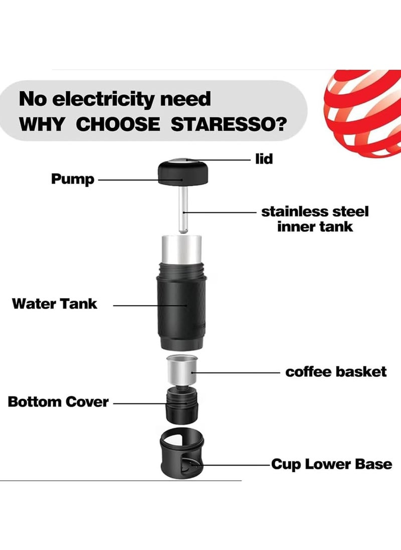 STARESSO - Classic Portable Espresso Maker, 2 in 1 Travel Coffee Maker, Compatible Capsules and Ground Coffee, Manual Espresso Machine, Hand Press Coffee Maker for Kitchen Travel, Camping, Hiking - Image 1