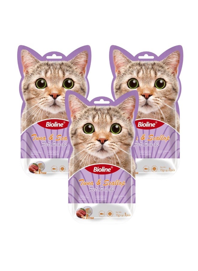 Bioline Cat Treats - 5x15g[Flavor - Tuna & Scallop] (Pack Of 3 )